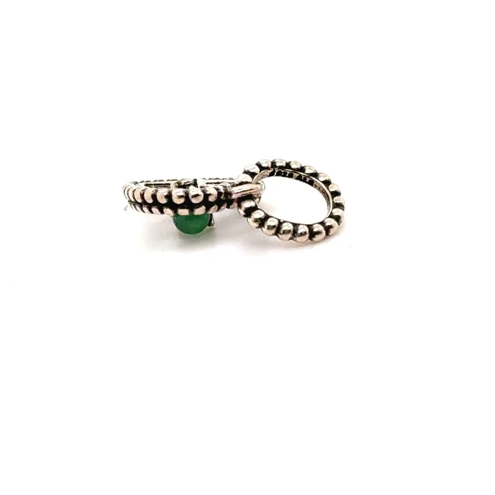 Pandora Sterling Silver Beaded Heart Green Stone Dangle Charm S925 ALE